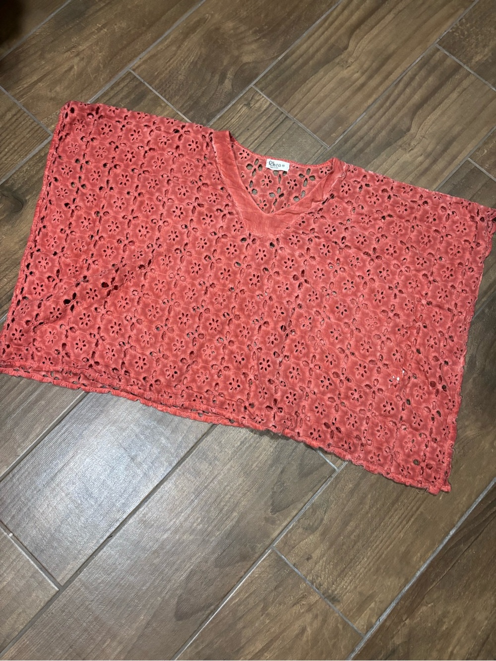 Rhea Coral Eyelet Cotton Poncho Cover Up Top | One Size | Boho Beach Tunic
